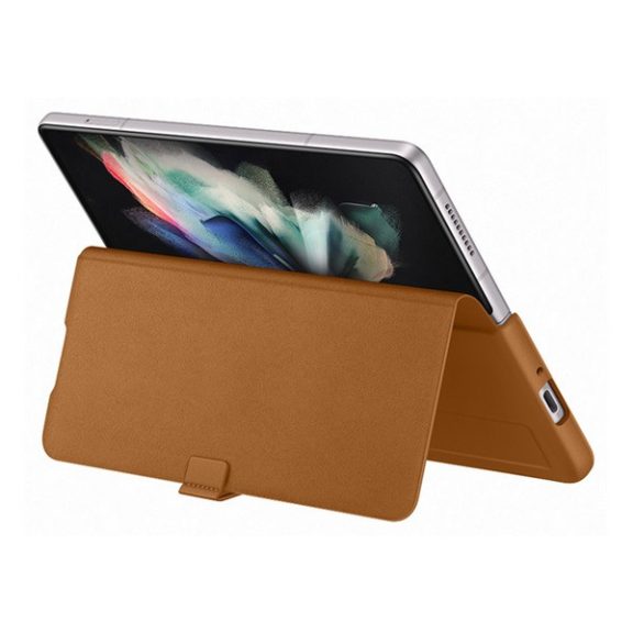Samsung Galaxy Z Fold3 5G Leather Flip Cover, gyári bőr flip tok, barna, EF-FF926