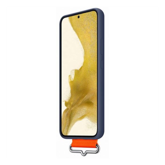 Samsung Galaxy S22+ Silicone Cover with Strap, gyári szilikon tok szíjjal, sötétkék, EF-GS906TN