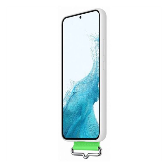 Samsung Galaxy S22+ Silicone Cover with Strap, gyári szilikon tok szíjjal, fehér, EF-GS906TW