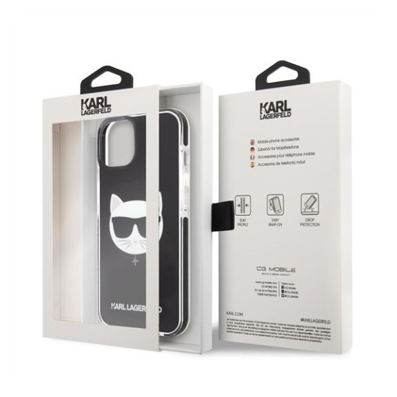 Karl Lagerfeld Choupette Head TPE szilikon hátlap tok Apple iPhone 13, fekete