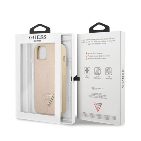 Guess Saffiano Triangle Apple iPhone 13 mini hátlap tok, bézs