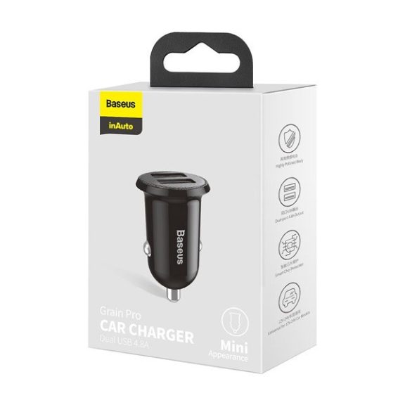 Baseus Grain Pro hálózati gyorstöltő adapter 2xUSB, 24W, fekete