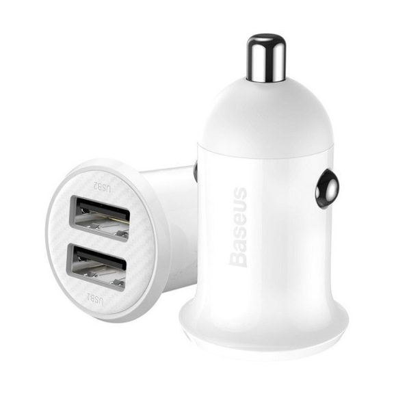 Baseus Grain Pro autós szivargyújtó gyorstöltő adapter 2xUSB, 24W, fehér
