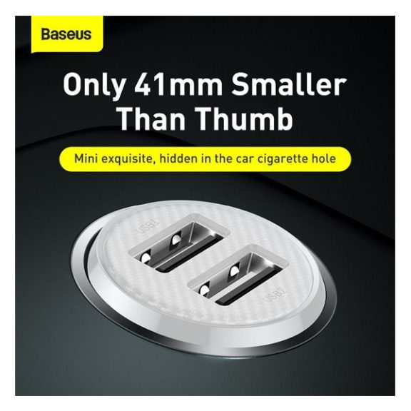 Baseus Grain Pro autós szivargyújtó gyorstöltő adapter 2xUSB, 24W, fehér