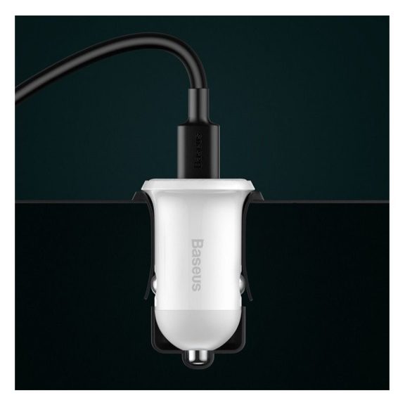 Baseus Grain Pro autós szivargyújtó gyorstöltő adapter 2xUSB, 24W, fehér