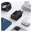Baseus Compact gyorstöltő adapter 30W USB-C + 2XUSB-A, fekete
