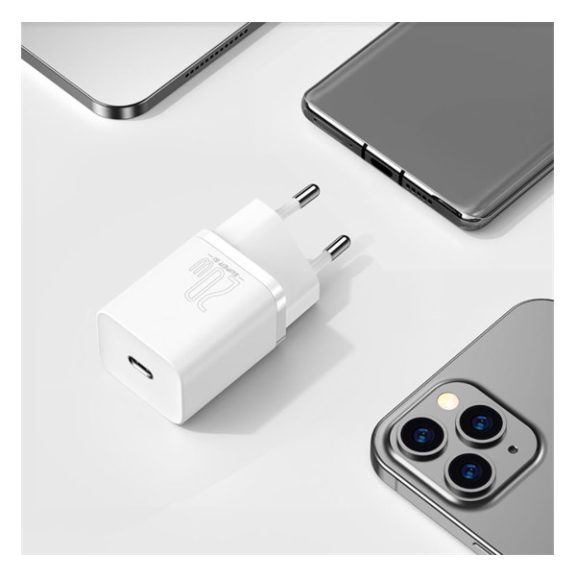 Baseus Super-Si hálózati gyorstöltő adapter USB-C, 20W, fehér