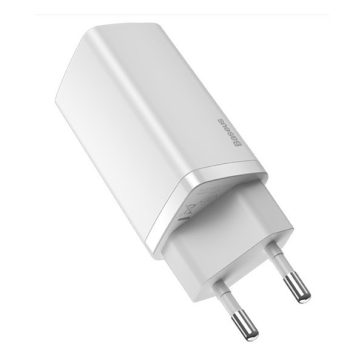   Baseus GaN2 Lite hálózati töltő adapter 65W USB-C + USB-A, fehér