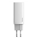 Baseus GaN2 Lite hálózati töltő adapter 65W USB-C + USB-A, fehér