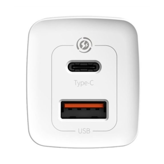 Baseus GaN2 Lite hálózati töltő adapter 65W USB-C + USB-A, fehér