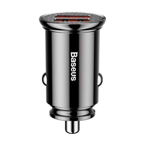 Baseus Circular autós szivargyújtó gyorstöltő, 2xUSB, 30W, fekete