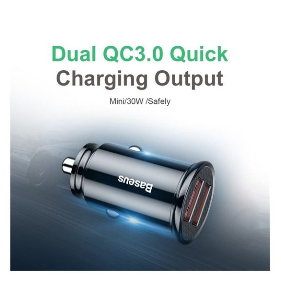 Baseus Circular autós szivargyújtó gyorstöltő, 2xUSB, 30W, fekete