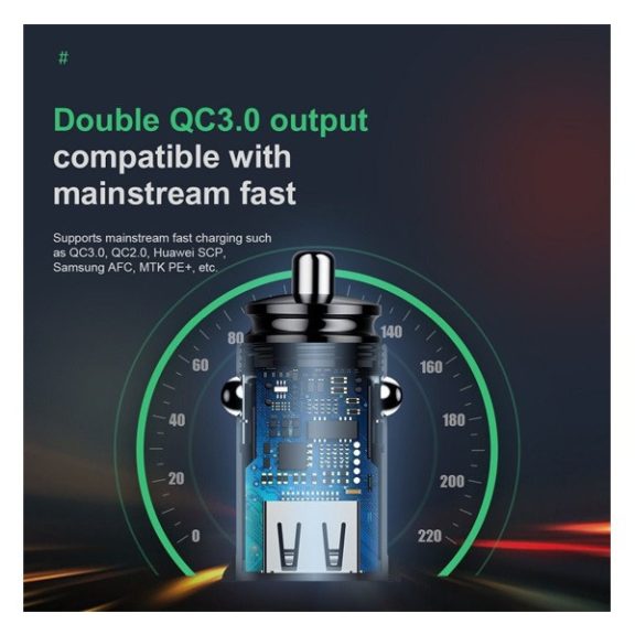 Baseus Circular autós szivargyújtó gyorstöltő, 2xUSB, 30W, fekete