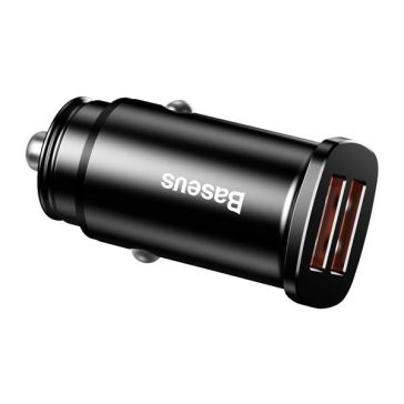   Baseus Square autós szivargyújtó gyorstöltő, 2xUSB, 30W, fekete