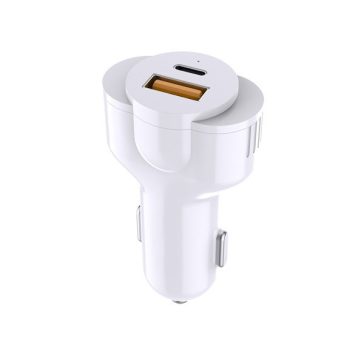   Phoner PH-CC58 autós szivargyújtó gyorstöltő, USB-C + USB, PD, 30W, fehér