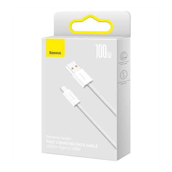 Baseus Dynamic USB / USB-C gyorstöltő töltő- és adatkábel, 100W, 1m, fehér