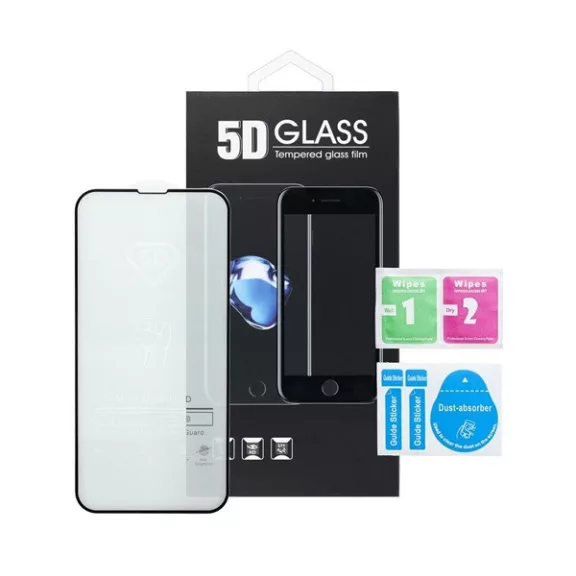 Apple iPhone 14 Pro, 5D Full Glue hajlított tempered glass kijelzővédő üvegfólia, fekete