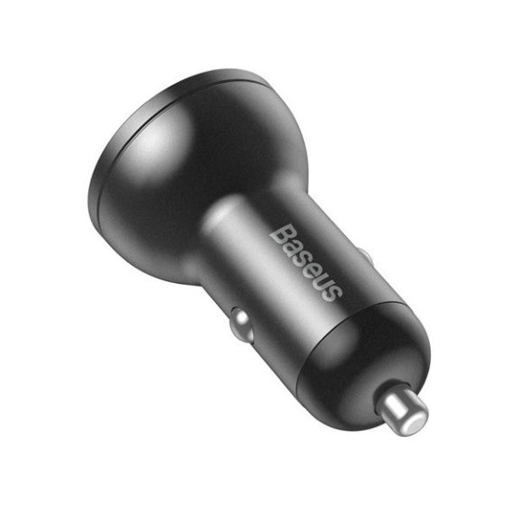 Baseus autós szivargyújtó töltő kijelzővel, 2xUSB, 4.8A, 24W, szürke