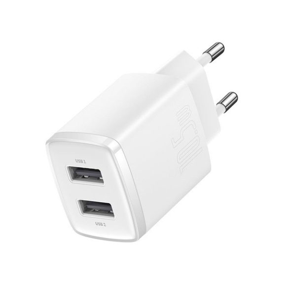 Baseus hálózati gyorstöltő 2xUSB, 10.5W, fehér