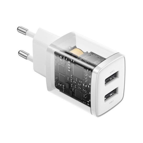 Baseus hálózati gyorstöltő 2xUSB, 10.5W, fehér