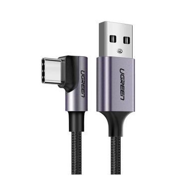   Ugreen USB-C / USB gyorstöltő derékszögű töltő- és adatkábel, 1m, fekete-szürke