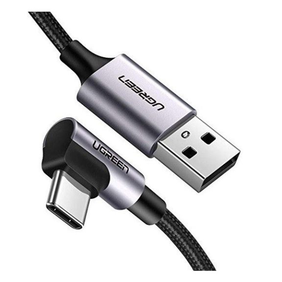 Ugreen USB-C / USB gyorstöltő derékszögű töltő- és adatkábel, 1m, fekete-szürke