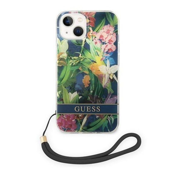 Guess Flower Strap Apple iPhone 14 Plus hátlap tok, kék