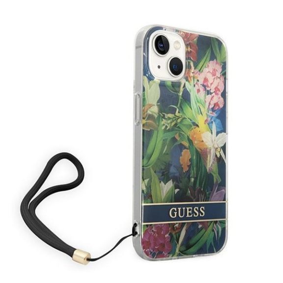 Guess Flower Strap Apple iPhone 14 Plus hátlap tok, kék