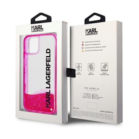 Karl Lagerfeld Liquid Glitter Elong Apple iPhone 14 Plus hátlap tok, rózsaszín