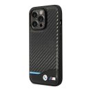 BMW Leather Carbon Apple iPhone 14 Pro hátlap tok, fekete