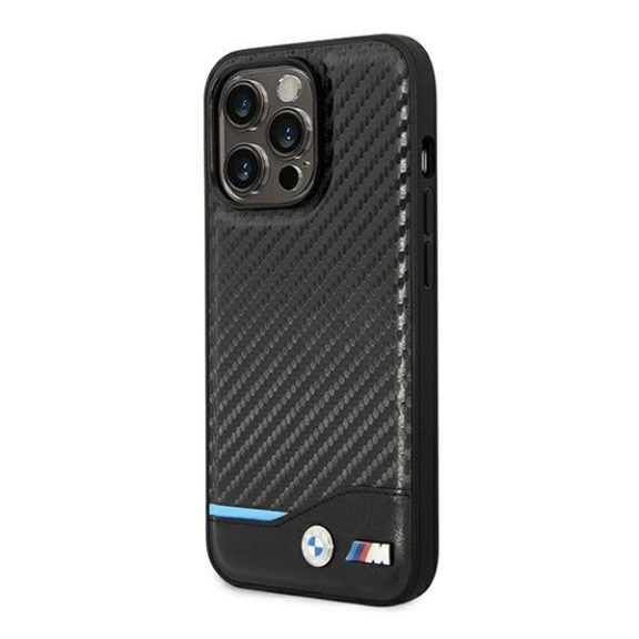 BMW Leather Carbon Apple iPhone 14 Pro hátlap tok, fekete