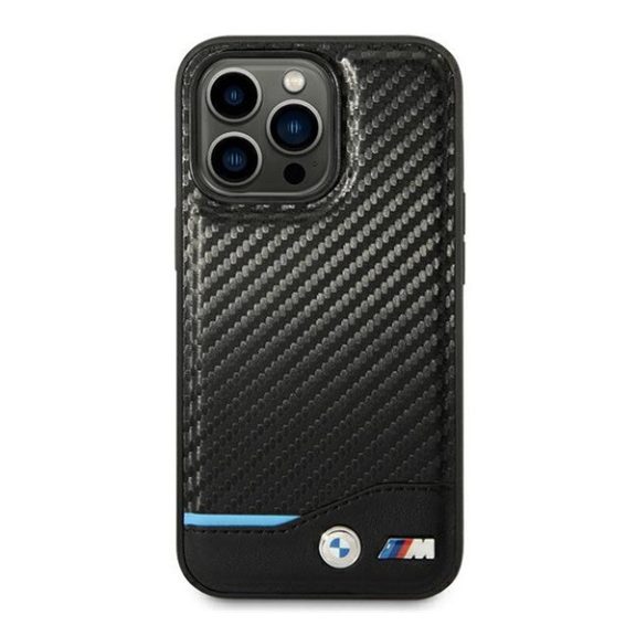 BMW Leather Carbon Apple iPhone 14 Pro hátlap tok, fekete