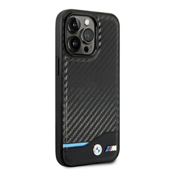 BMW Leather Carbon Apple iPhone 14 Pro hátlap tok, fekete