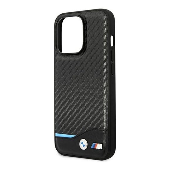 BMW Leather Carbon Apple iPhone 14 Pro hátlap tok, fekete