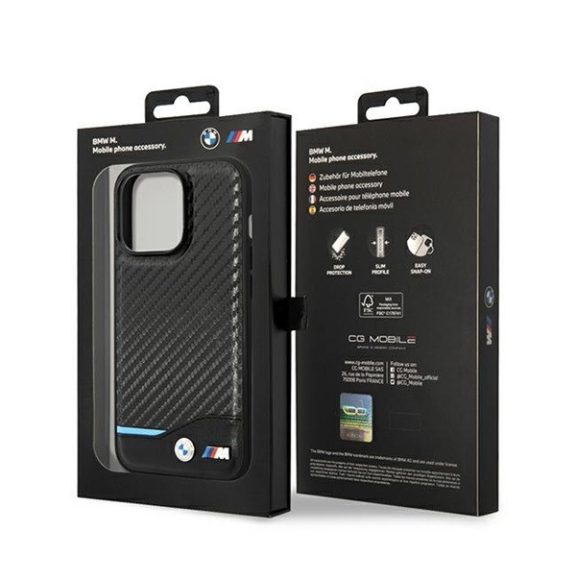 BMW Leather Carbon Apple iPhone 14 Pro hátlap tok, fekete