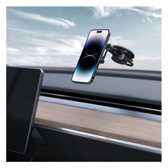 Spigen OneTap ITS35-3 Magsafe mágneses tapadókorongos autós tartó szélvédőre, műszerfalra, fekete