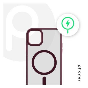   Phoner Apple iPhone 14 Pro Hybrid Mag MagSafe kemény hátlap tok, burgundi vörös