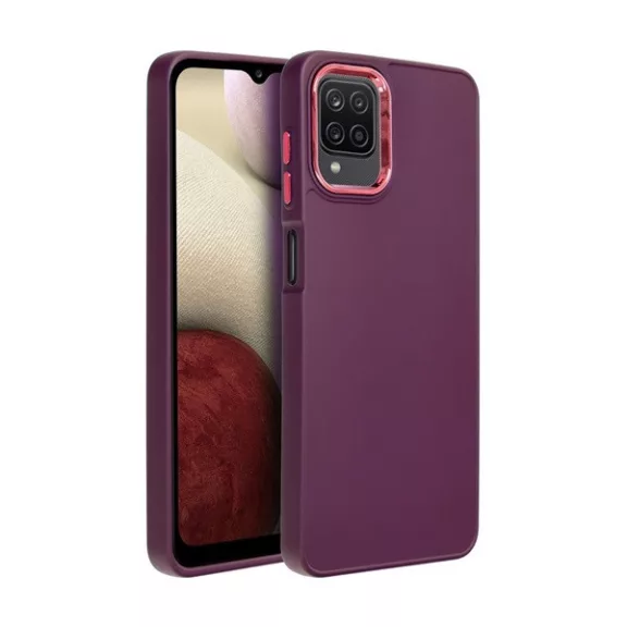 Frame Samsung Galaxy A12 közepesen ütésálló tok kameravédő kerettel, lila