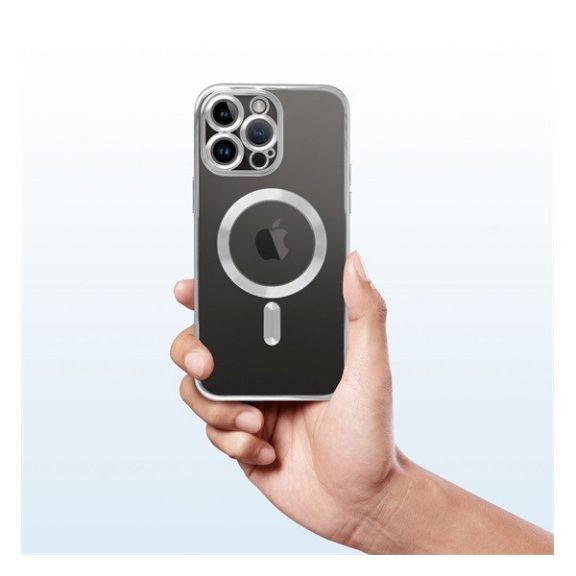 Electro Mag Apple iPhone 14 Pro Max MagSafe szilikon tok kameravédő-lencsével, ezüst