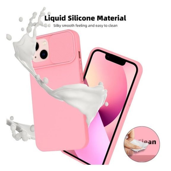 Slide Apple iPhone 13 Pro, kameravédős szilikon tok, rózsaszín