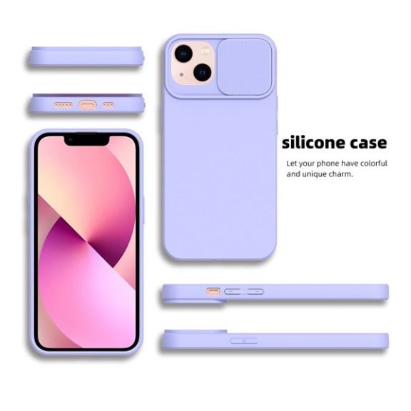 Slide Apple iPhone 13 Pro Max, kameravédős szilikon tok, levendula