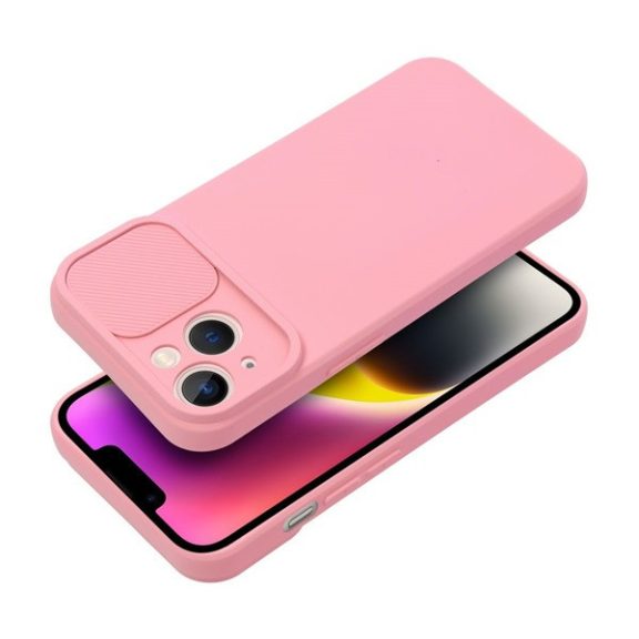 Slide Apple iPhone 14, kameravédős szilikon tok, rózsaszín