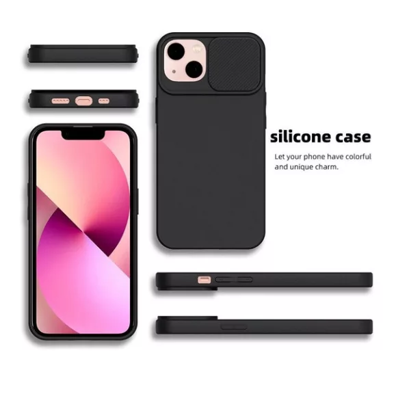 Slide Apple iPhone 14 Pro, kameravédős szilikon tok, fekete