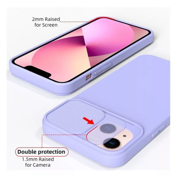 Slide Apple iPhone 14 Pro, kameravédős szilikon tok, levendula