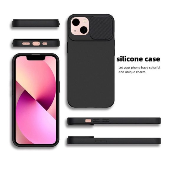 Slide Xiaomi Redmi 12C, kameravédős szilikon tok, fekete