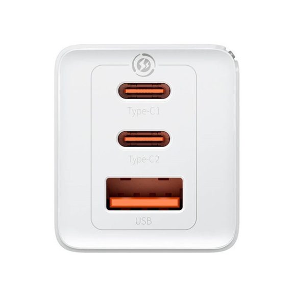 Baseus GaN5 Pro hálózati töltő 2xUSB-C + USB-A, USB-C-USB-C kábellel, 65W, fehér