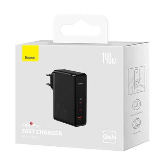 Baseus GaN5 Pro hálózati töltő 2xUSB-C + USB-A, 140W, fekete