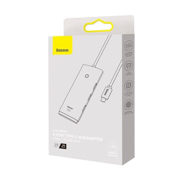 Baseus Lite Hub 4in1 USB-C, 4x USB-A 3.0+USB-C, 25cm , fekete