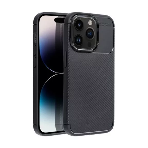 Forcell Carbon Premium hátlap tok Apple iPhone 15 Plus karbon mintás szilikon tok, fekete