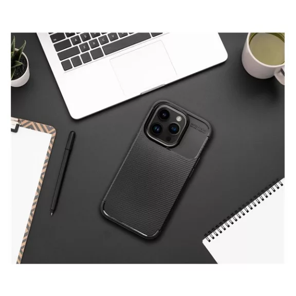 Forcell Carbon Premium hátlap tok Apple iPhone 15 Plus karbon mintás szilikon tok, fekete